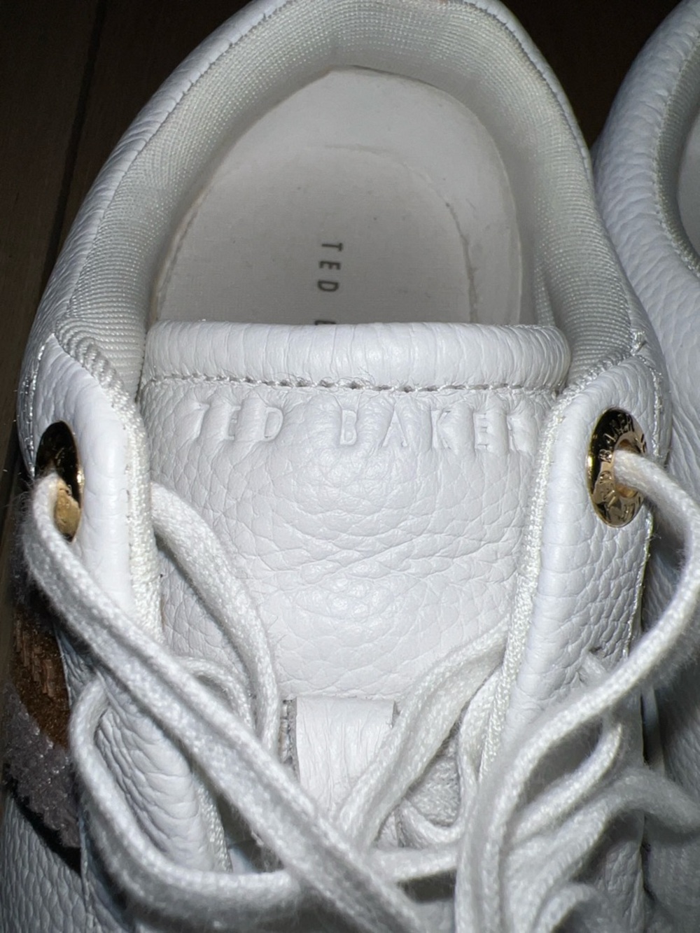 Ted Baker White Leather Sneakers with Blush Heel Tab - Picture 16 of 16